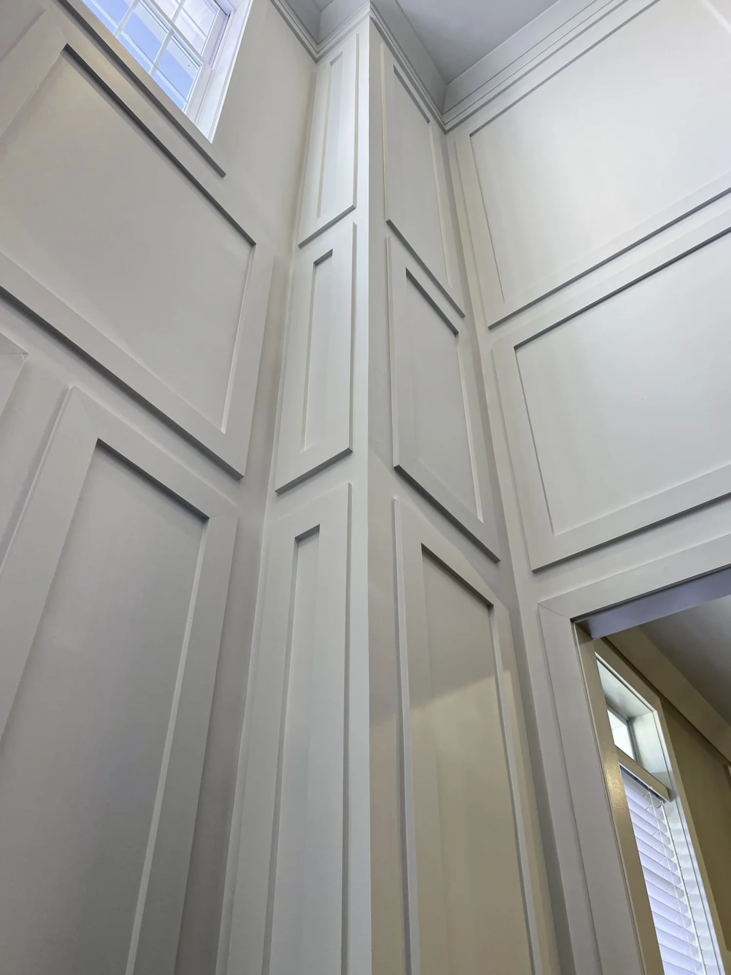 Detailed shadow box trim corner with clean finish carpentry