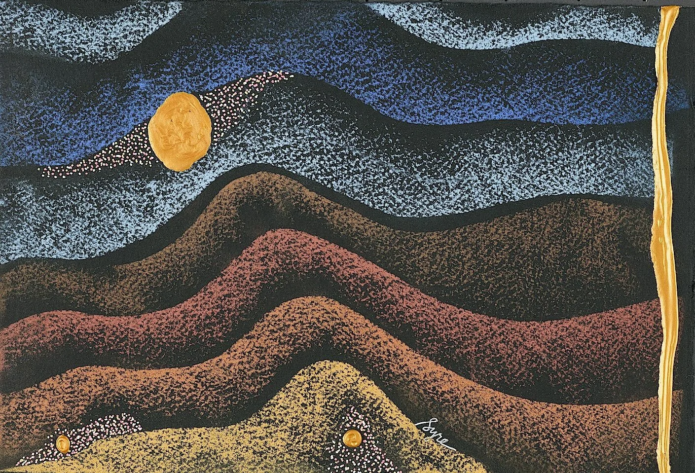 Sabino King Fisher , 2025, Prisma Color, Acrylic, ink pen on black paper, 7.5 x 11 in