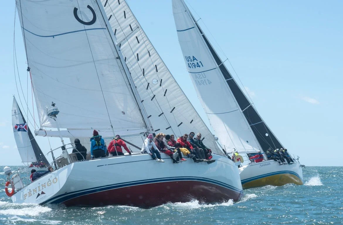 Action shot taken by the Cape Cod Times showing Peningo Racing during the Figawi 2025 Sailboat Race from Hyannis to Nantucket