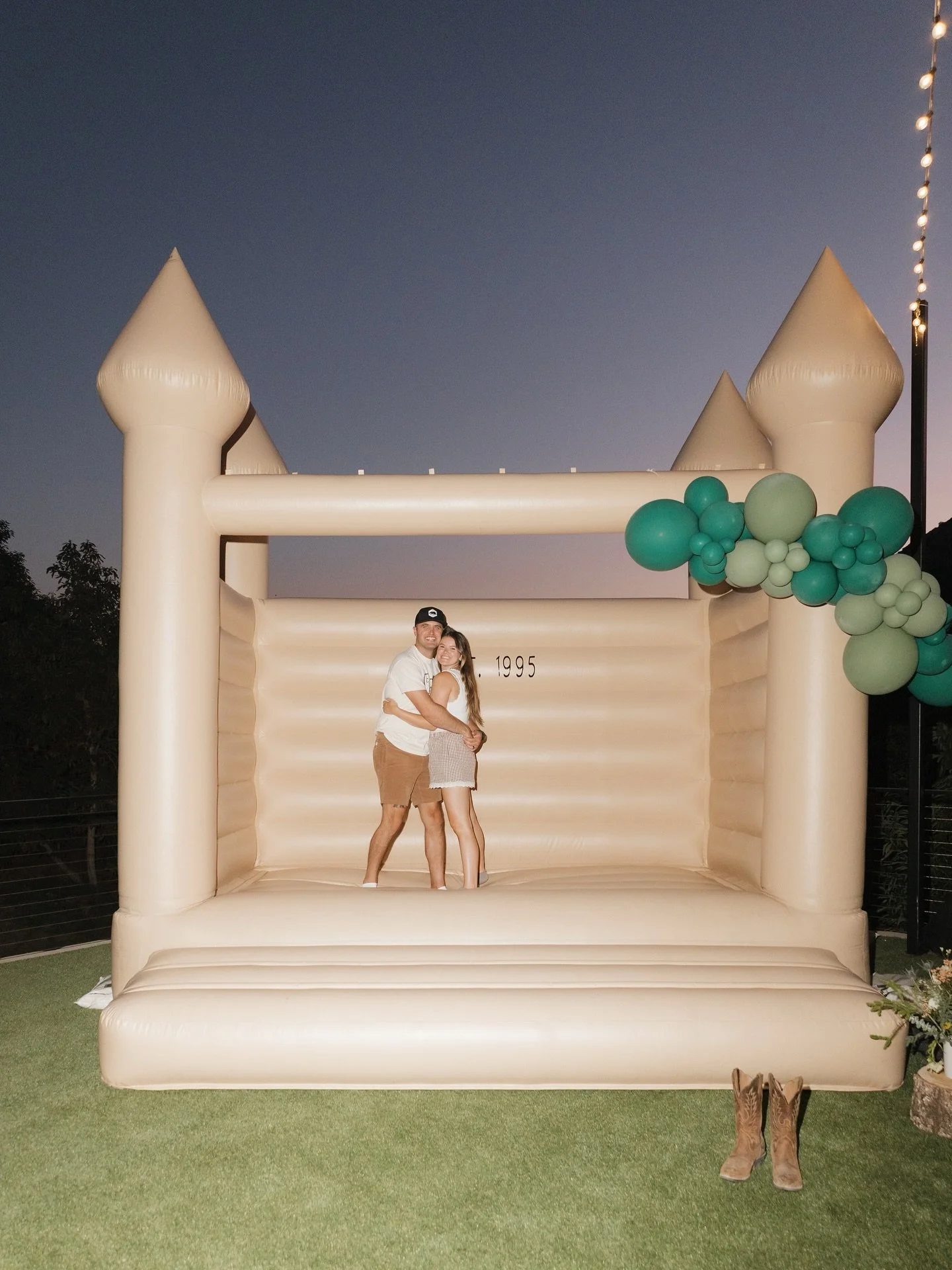Hi 👋 we&rsquo;re Max &amp; Colette! Our latest bounce house photo together ➡️ swipe to see the day we brought home our very first one over 4 years ago. Can&rsquo;t believe how far it&rsquo;s come since then 🏰✨&rdquo;