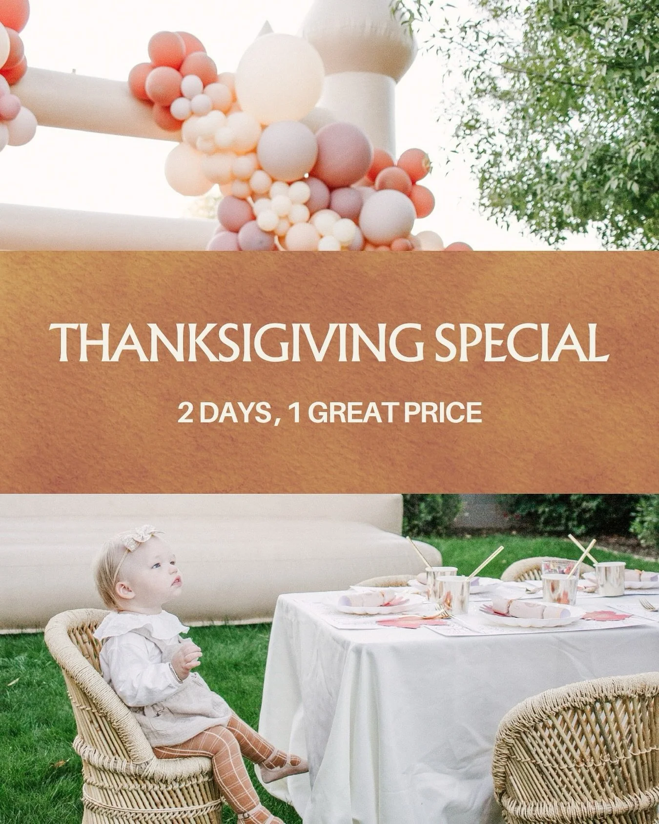 Make your Thanksgiving extra fun this year!

Book any bounce house for two full days (Thanksgiving Eve + Thanksgiving Day) for just our standard 1-day rate + $100 🎉

We&rsquo;ll deliver Wednesday and pick up Friday morning - so you can relax, host, 