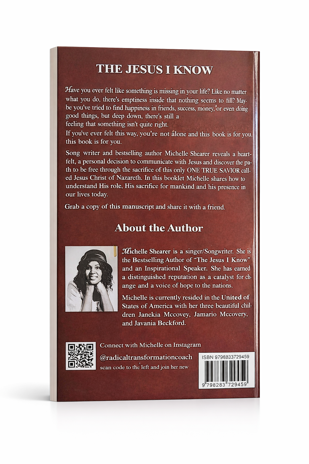 Back cover of The Jesus I Know book by Michelle Shearer with author bio and description