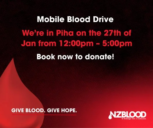 Piha Mobile Blood Drive - 27th Jan, 2:00 - 500 pm - Barnett Hall