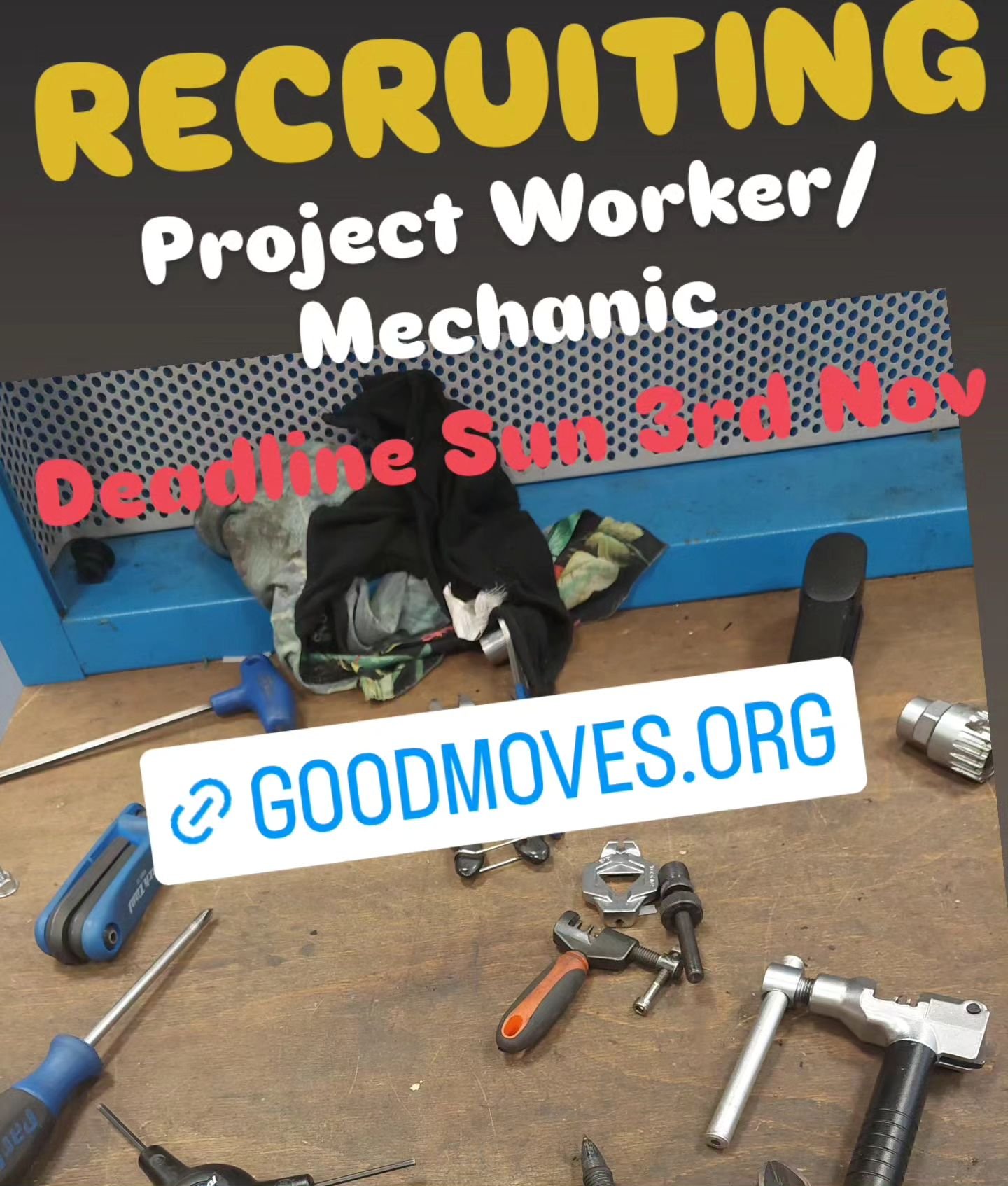 Deadline this Sunday 3rd Nov.

Working from a well equipped &amp; fun workshop alongside other staff &amp; volunteers, you will support the repair &amp; distribution of bikes to New Scots refugees &amp; asylum seekers, providing essential mobility &a