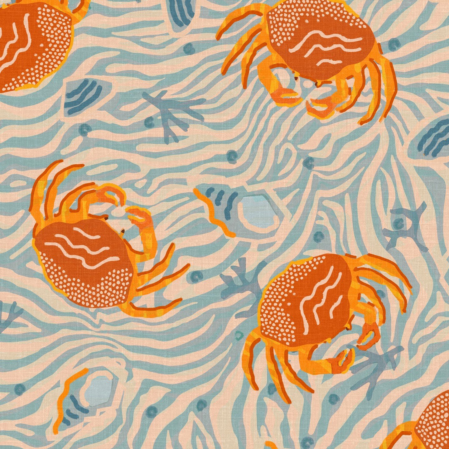 Feeling crabby, version 1. 

#spoonflower #spoonflowerchallenge #spoonflowerfabric #surfacepatterndesign #surfacepatterndesigner #fabric #fabricdesign #pattern #print #printandpattern #surfacedesigner #patternlove #illustration #artlicensing #textile