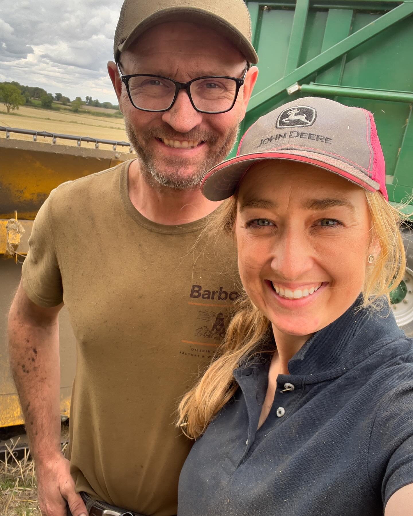 The faces behind our account! A throwback; after weeks of exceptionally long days, we were smiling when we&rsquo;d gotten the precious harvest in. A husband and wife team, concluding another year of hard work on our arable farm, as we do our little p
