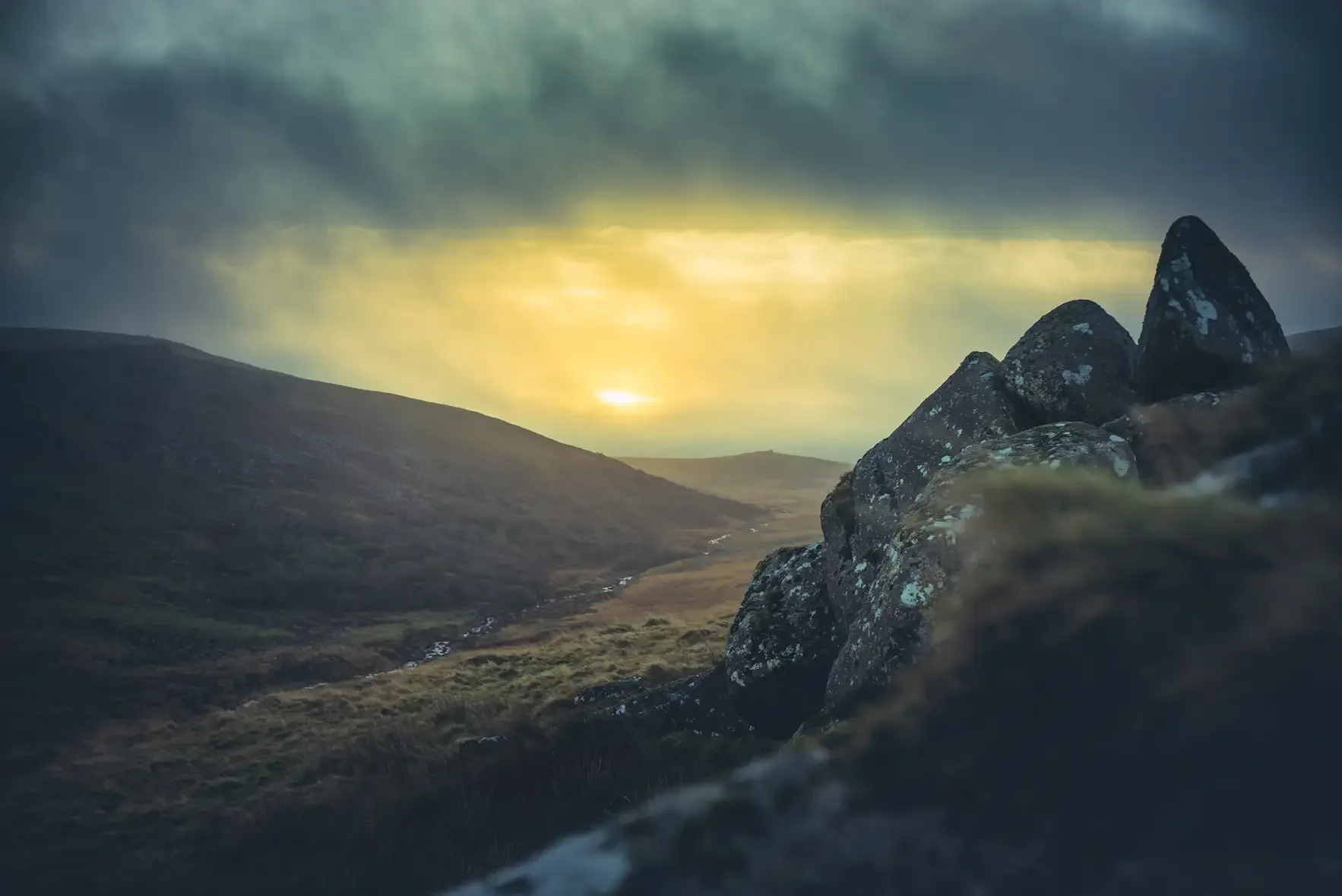 Sunrise on a cold Shelstone Tor