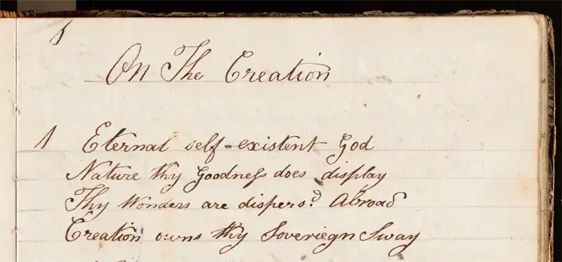 Handwritten manuscript page of Mary Maria Colling's poem On The Creation, c.1825, West Sussex Record Office