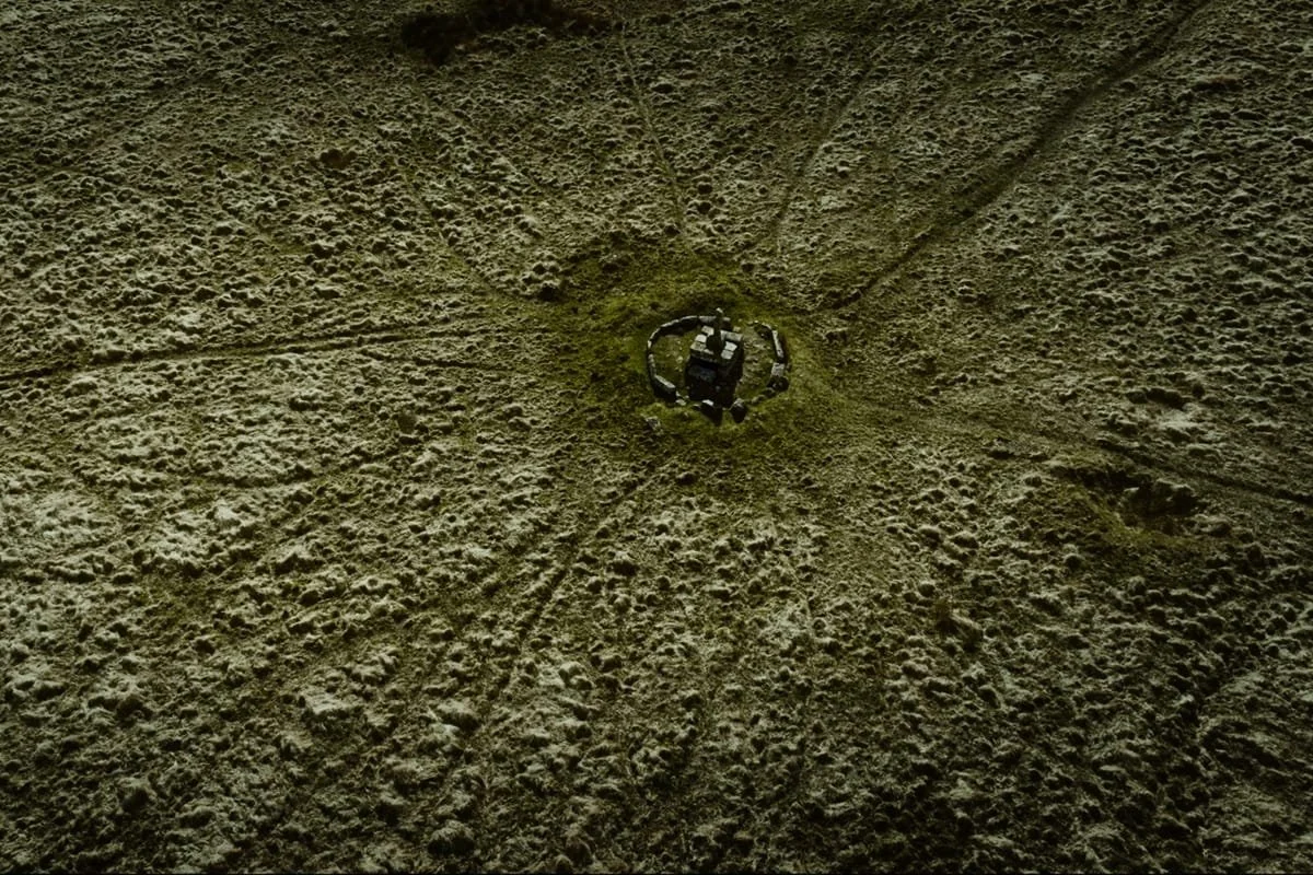 An aerial view of a Childes Tomb on Dartmoor