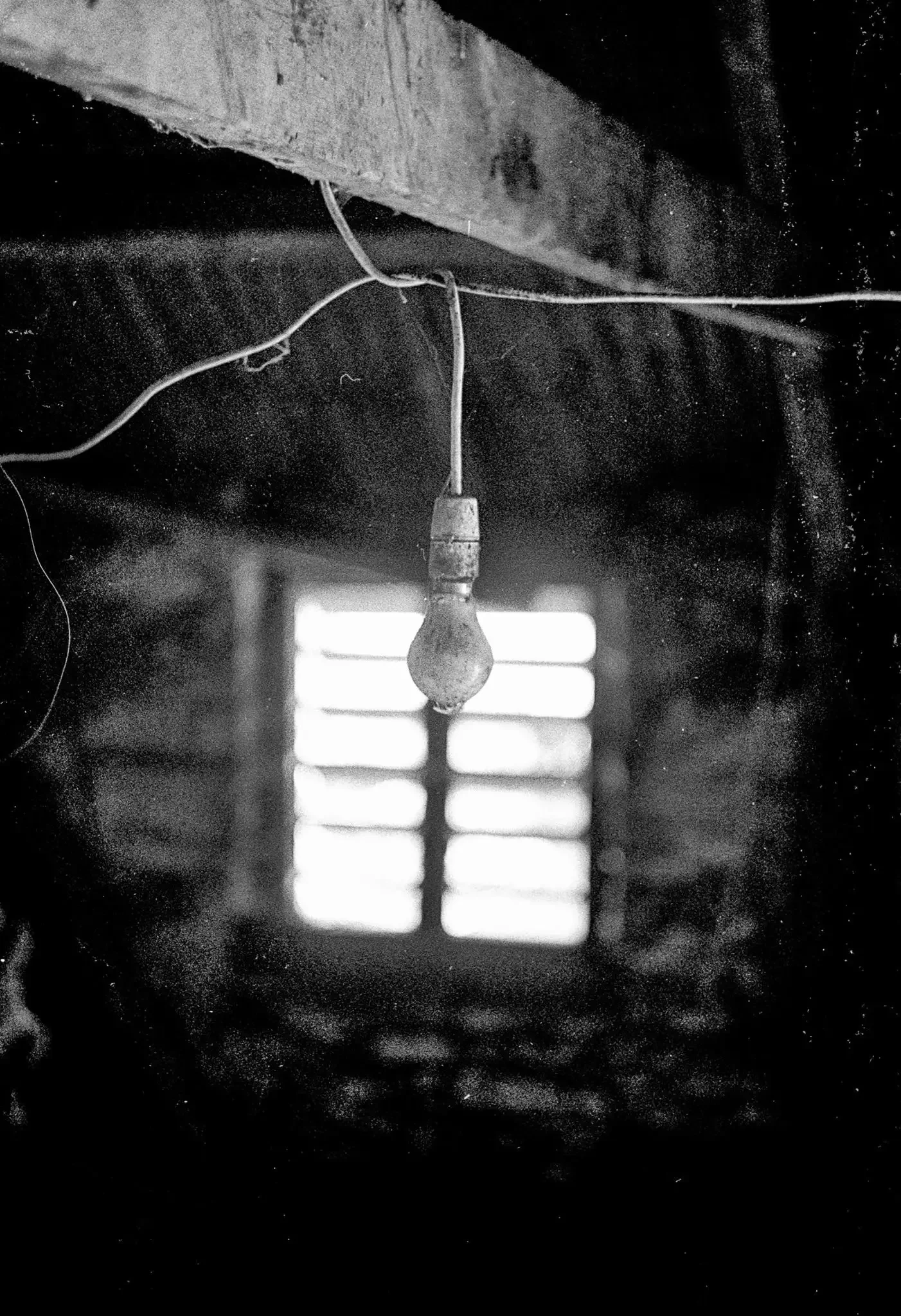 Inside the old barn, a black and white film image