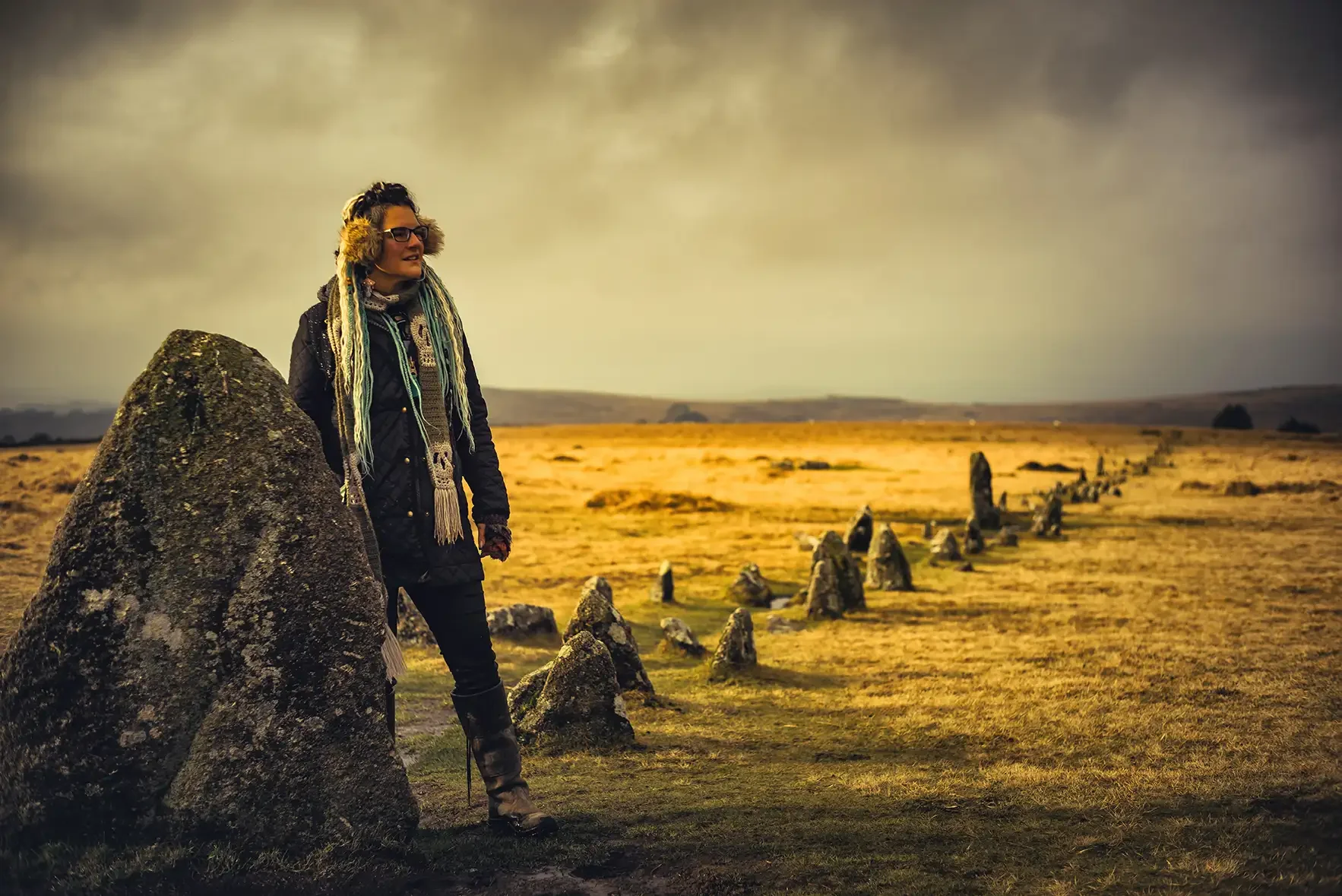 Helen at Merrivale Stone Rows