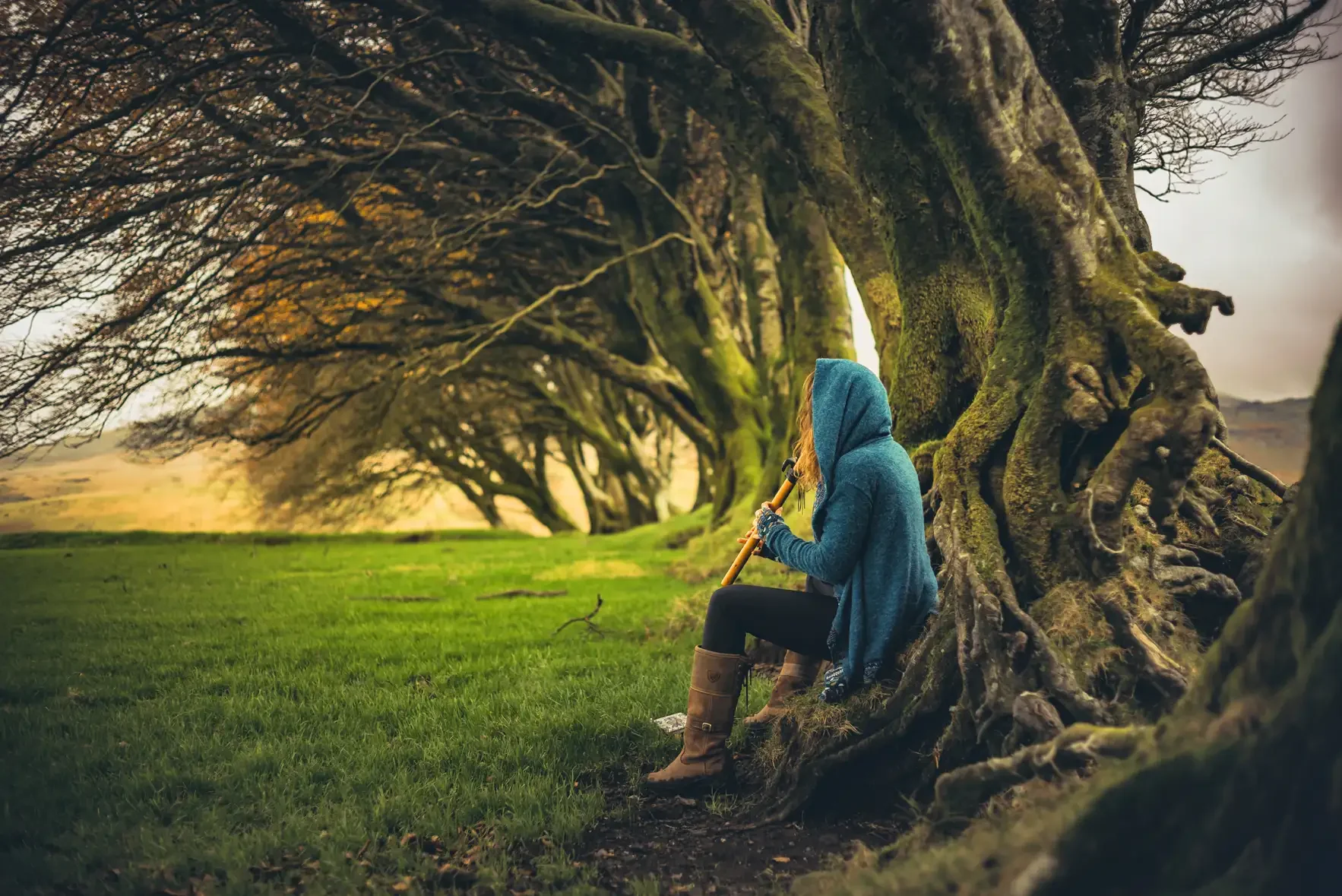 Flutist by The Beech Boundary at Prewley Moor on the edge of Dartmoor