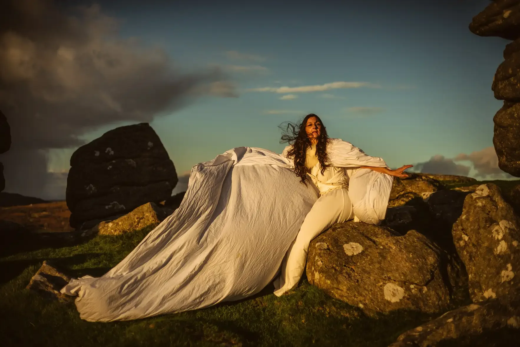 Tara Beckerley - Chung, Spiritual Teacher, photographed on Hound Tor. Creative Portraits.