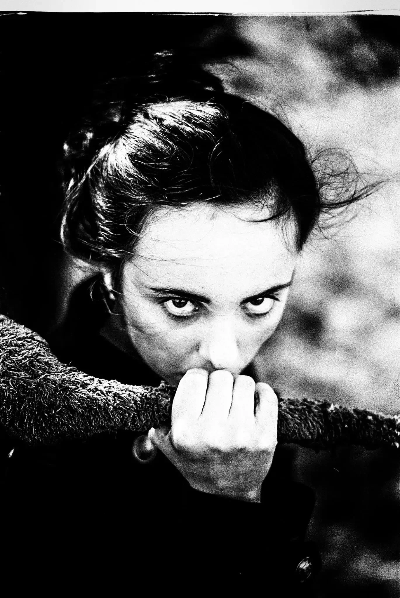 Lisa on Dartmoor - experimenting with black and white film, push processed to create grain and contrast