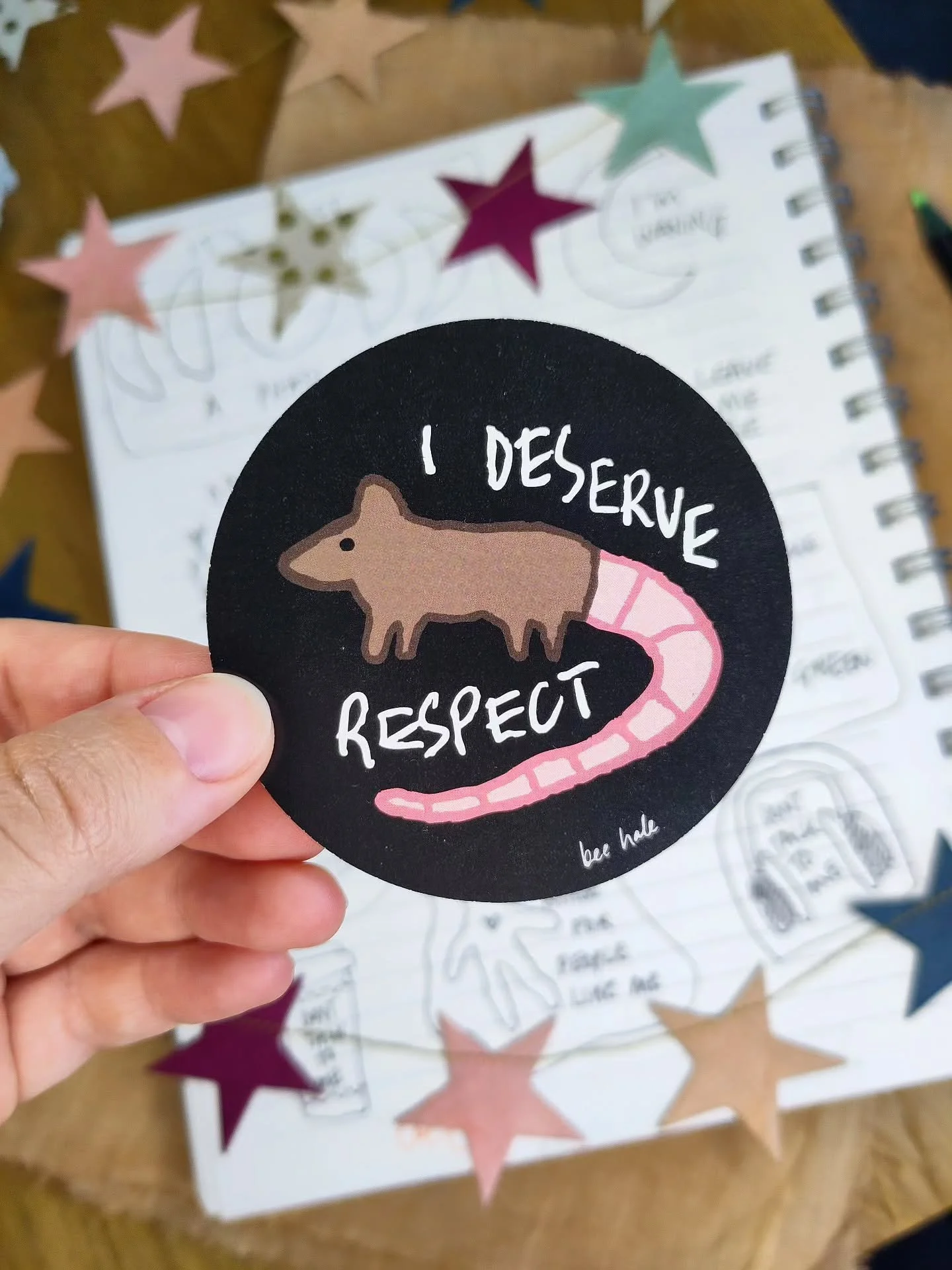 We all deserve respect even if you're a silly little rat 🐀 Available in my shop - link in bio ✨beehalestudio.etsy.com 
&bull;
#sticker #cutesticker #ratsticker #cuterat #motivationalquotes #sustainable #stationary #cutestationary #positivity #affirm