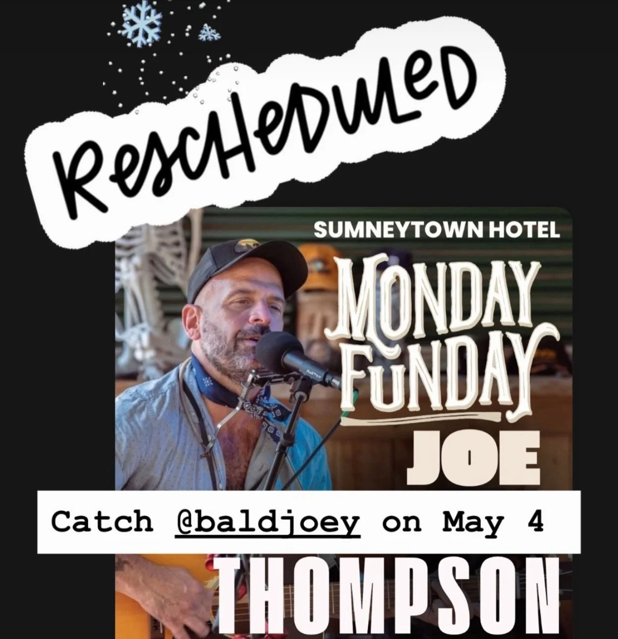 Snowy highways on Monday means we will have to reschedule our 2/23 Music Monday with @baldjoey for May 4 🥶 Think spring friends, this too shall pass. ❄️

Sumney will be closed for lunch Monday 2/23 (we will keep you updated on dinner once we see wha