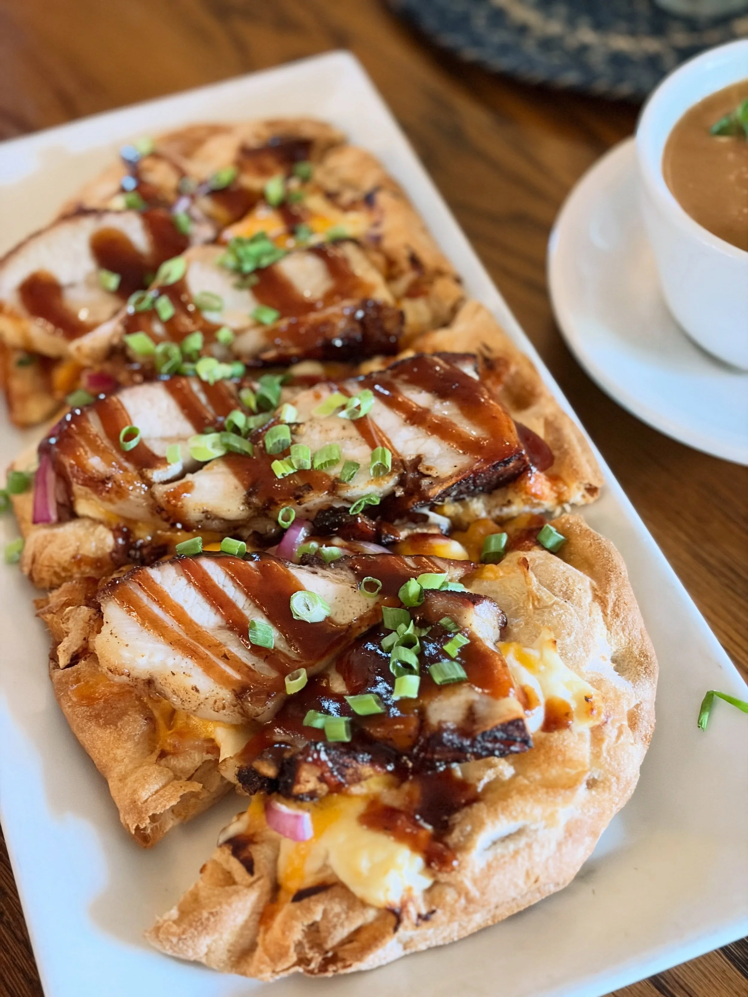 bbq pork belly on a flatbread for lunch? Yes ma&rsquo;am! 

FEATURES 8/18-8/22

SOUP //
watermelon gazpacho
jalape&ntilde;o, cucumber, &amp; mint 

CLAMS // 
creamy peppers &amp; onions, parsley

APPETIZER // 
buffalo chicken &amp; cheddar puffs (3 p