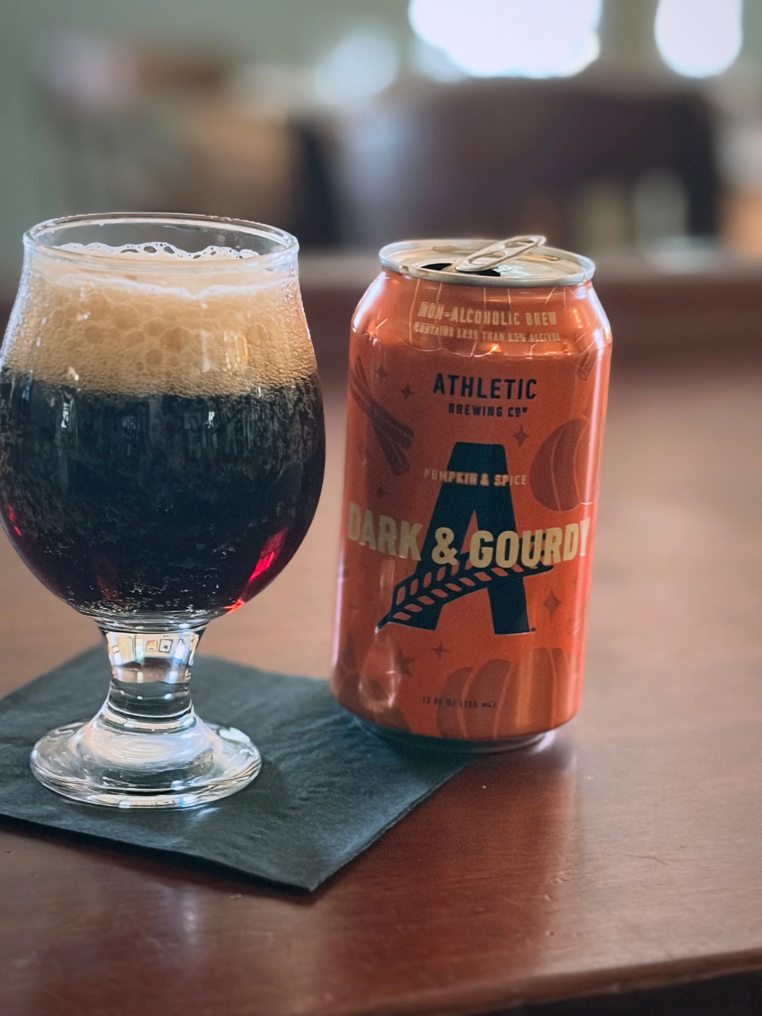 Pumpkin Porter NA style, is in the house! Dark &amp; Gordy by Athletic Brewing 🎃 
.
.
Now taking reservations and walk-ins as available for lunch and dinner Tuesday - Saturday. 
.
Bar stools are first come first serve as always! Please call, (215) 3
