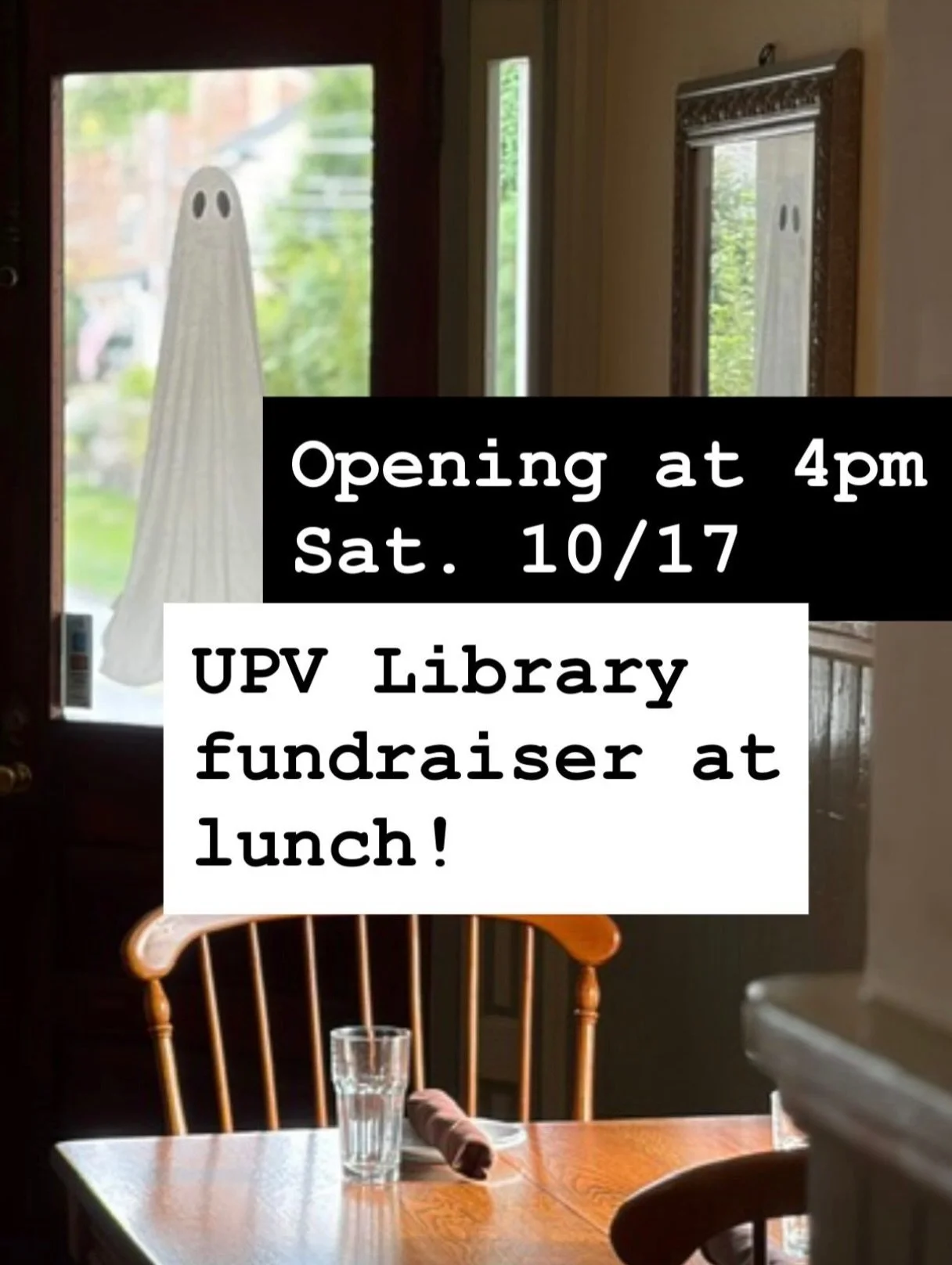 We will be open for dinner starting at 4pm on Saturday 10/17.

During lunch, we are hosting the Upper Perkiomen Valley Library Murder Mystery Fundraiser (which is sold out, thank you for your support)!
.
.
.
Now taking reservations and walk-ins as av