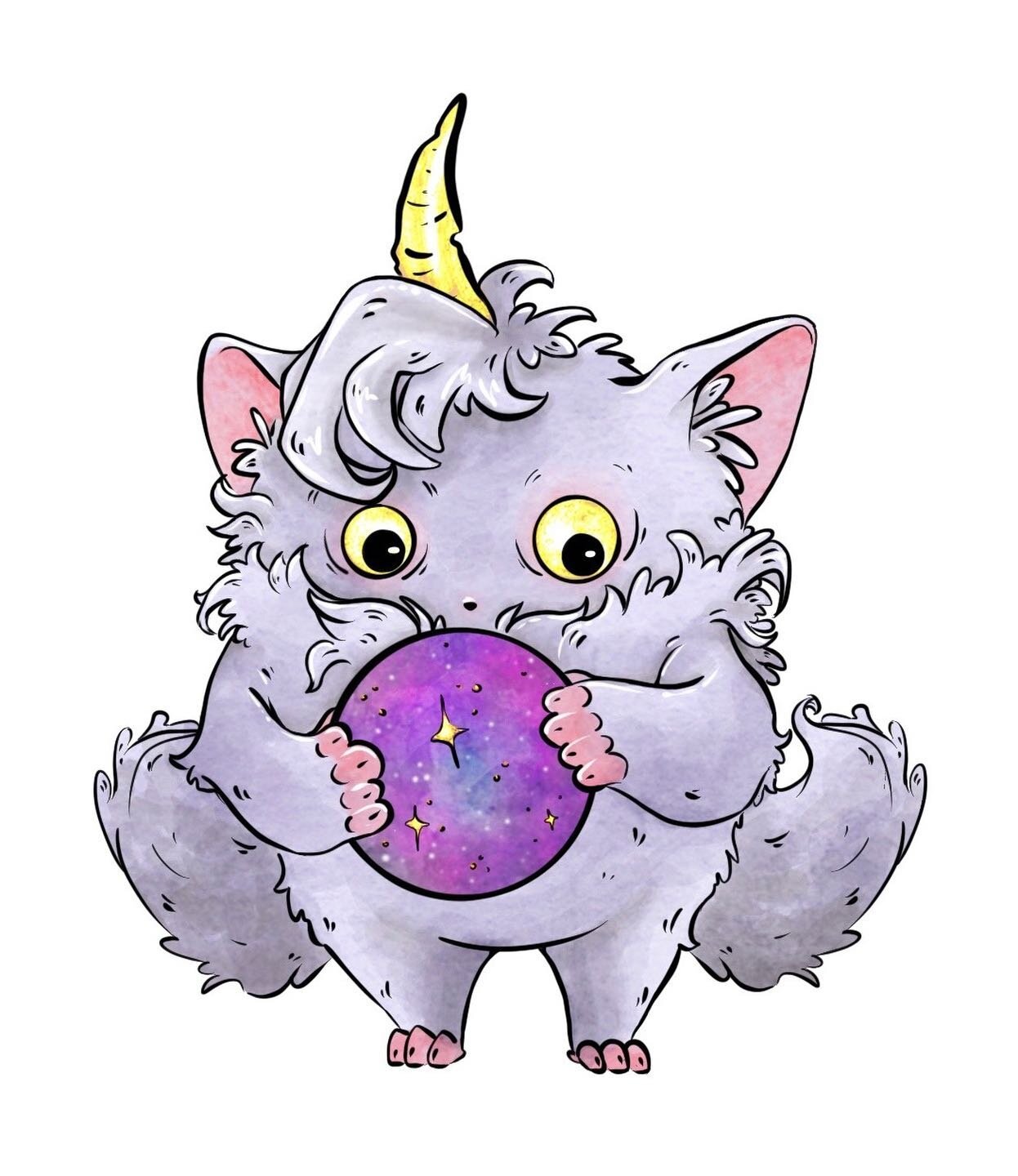Unicorn fluffy boi with his crystal ball 🔮 

#digitalart #digitalillustration #chinchilla #hybridanimal #unicorncreature #unicorn #skrzyniaart #thewickedwitchart #polishartist #magicalcreatures #crystalball #lemur