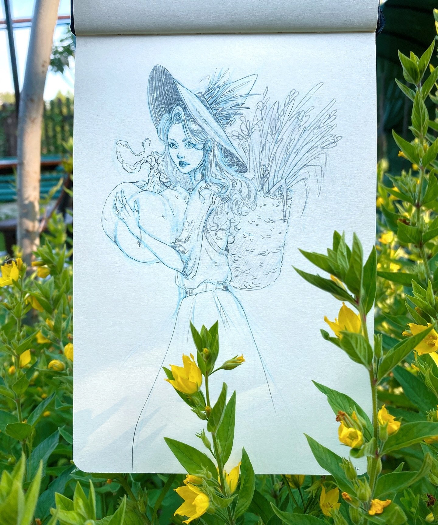 I sat in the garden today and drew this Harvest Witch. 🪴✨🎃🌾

#harvestwitchart #harvestfestival #pumpkinwotch #witchy #witchyillustration #witchysketch #sketchbookpage #pencildrawing #skrzyniaart #thewickedwitchart