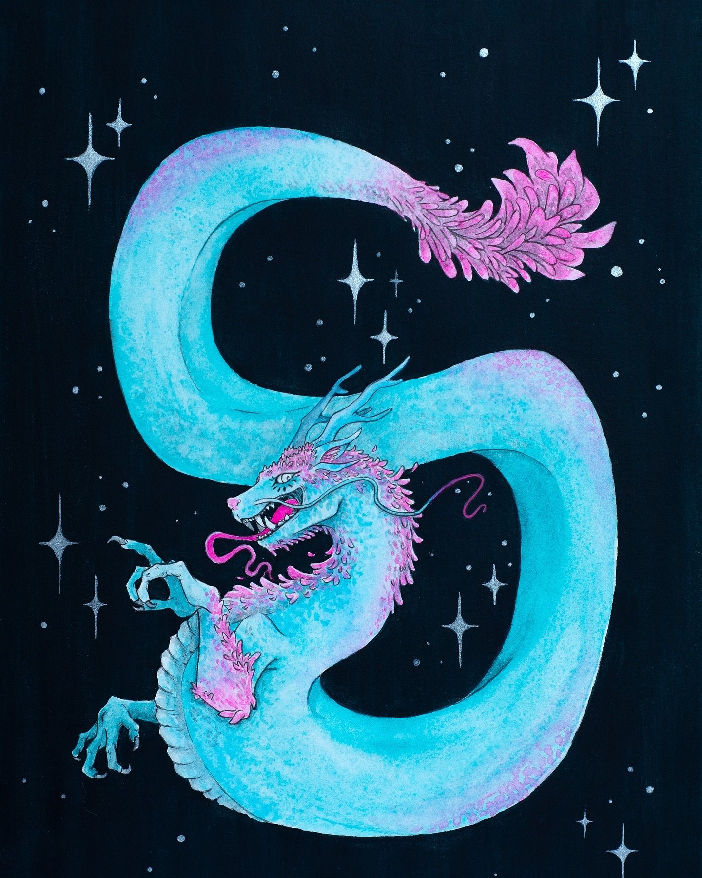✨ 🐉 ✨ 

I somehow managed to take the masking fluid of but it slightly damaged the paper so it&rsquo;s the best I could do.

#dragonillustration #watercolorpainting #watercolorillustration #fantasyillustration #yearofthedragon #magical #skrzyniaart 