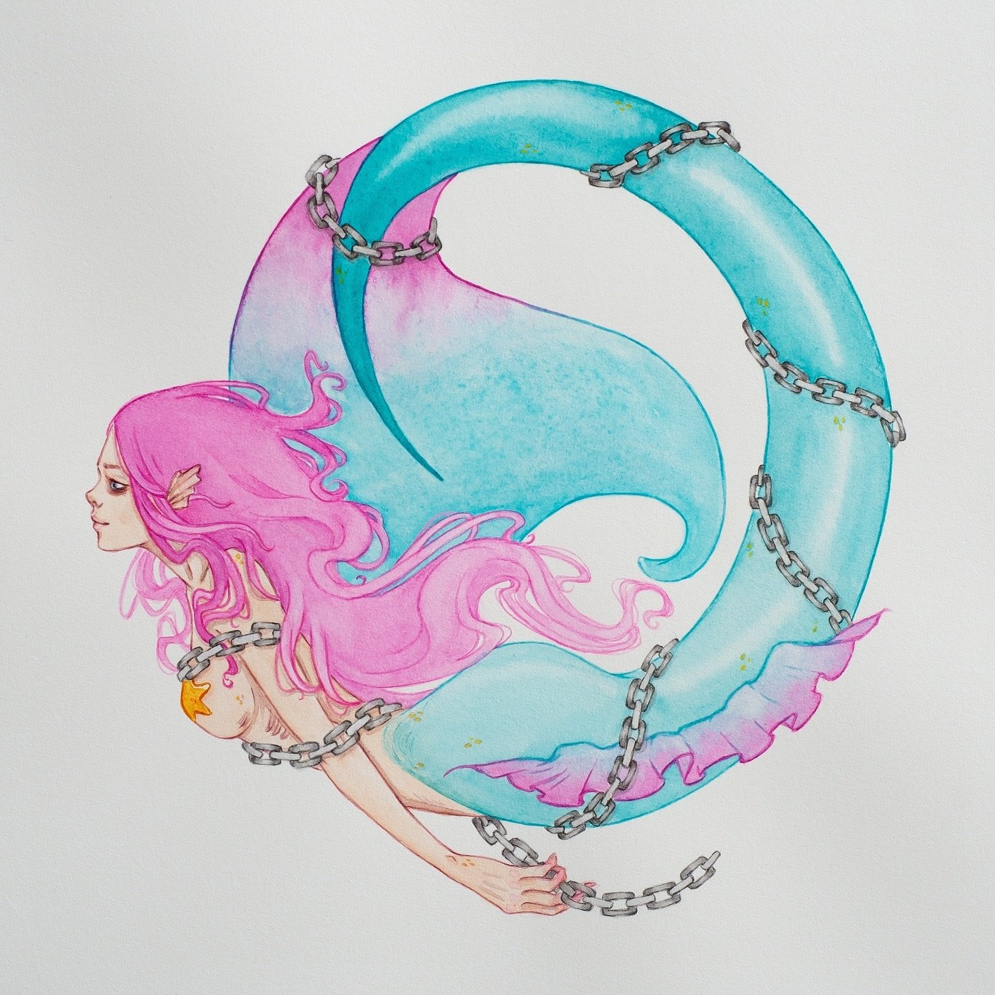 Little watercolor mermaid 🧜🏼&zwj;♀️⛓️

Not autumnal 🍂 at all but it is how it is. 

#mermaid #siren #watercolorillustration #watercolorartwork #danielsmithwatercolor #mijellomissiongold #archespaper #traditionalartwork #humanmade #thewickedwitchar