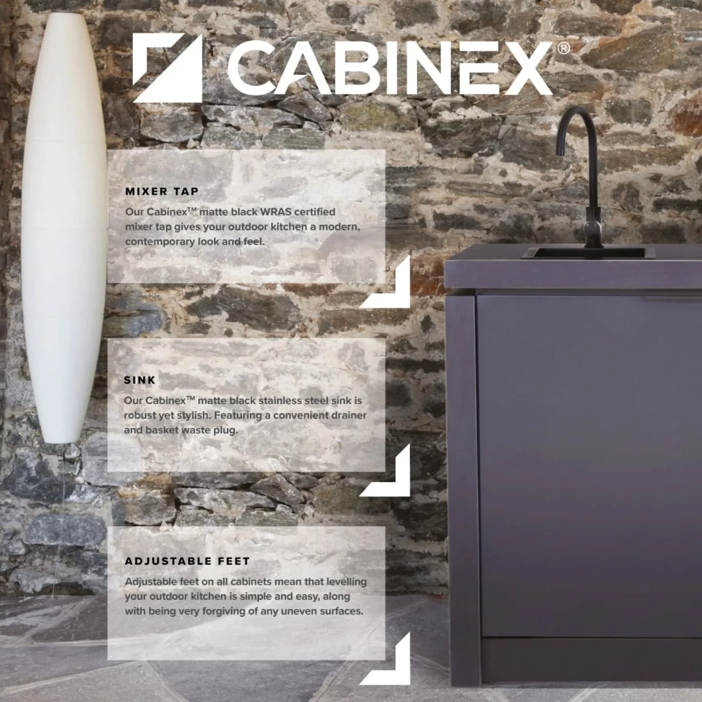 Cabinex&trade; BBQ Kitchens offer a range of innovative features and thoughtfully designed amenities that establish it as the ideal solution for enhancing your outdoor space. From its durable, weather resistant construction to its smart layout optimi