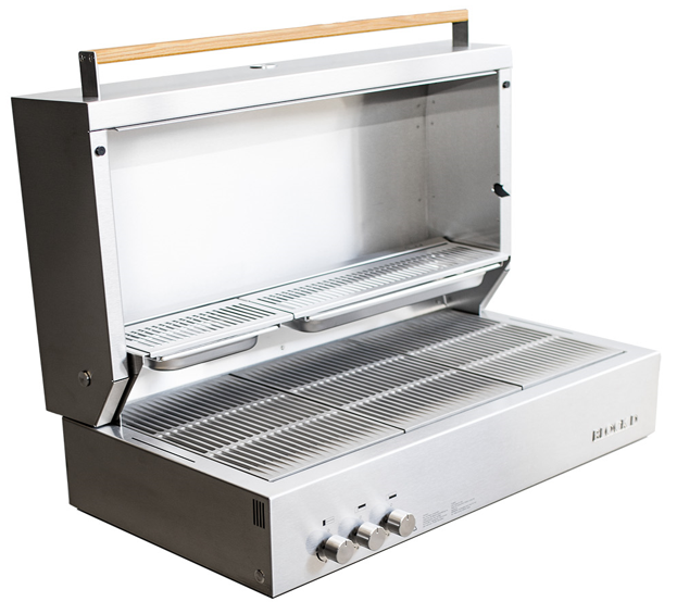 A stainless steel commercial countertop food warmer with adjustable controls and a warming rack.