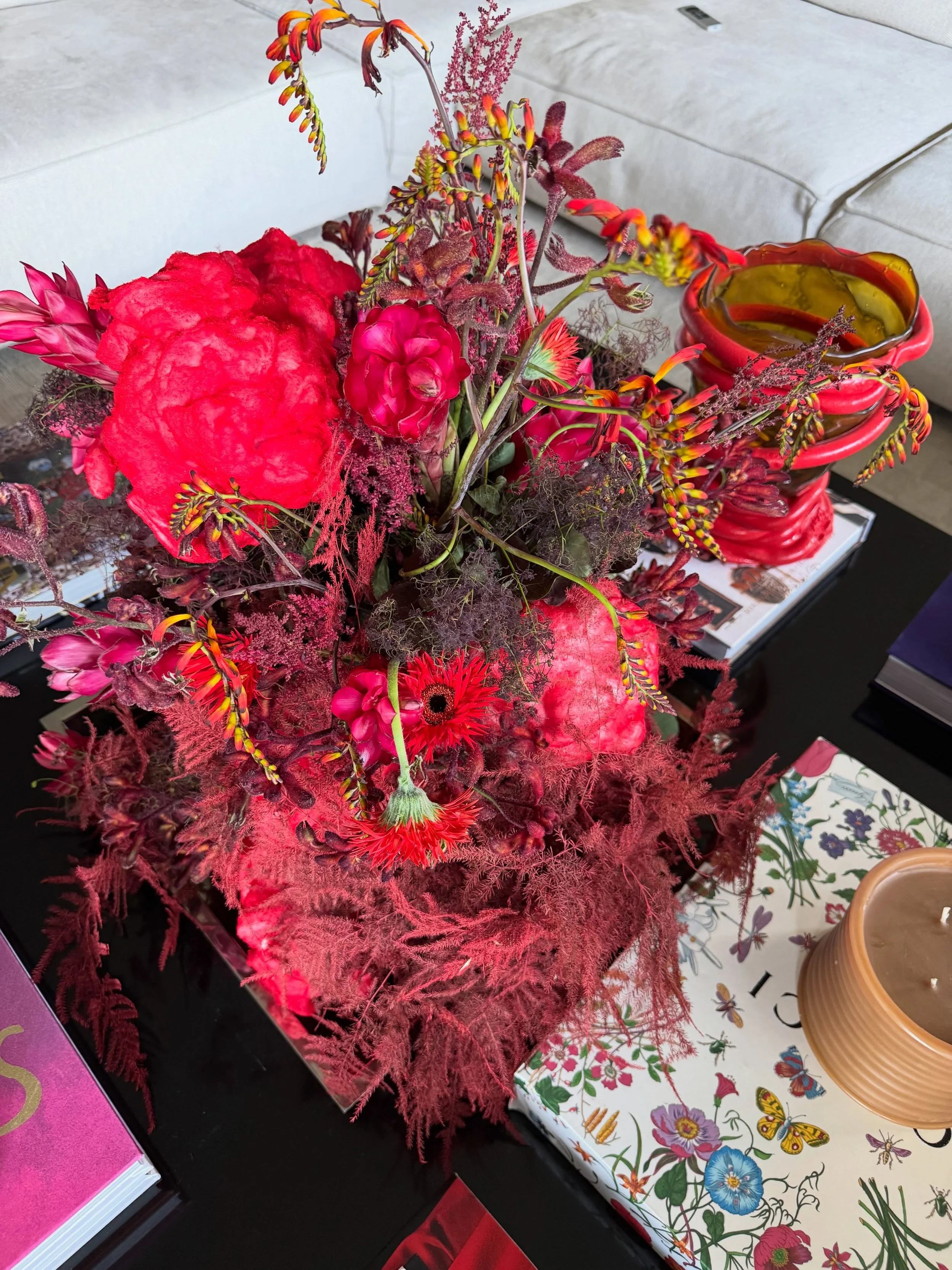 Luxury bespoke floral creation by Mosaic Flowers displayed in Blanca Miró's home, commissioned by La Veste to celebrate the arrival of her daughter with distinctive botanical artistry and refined attention to detail