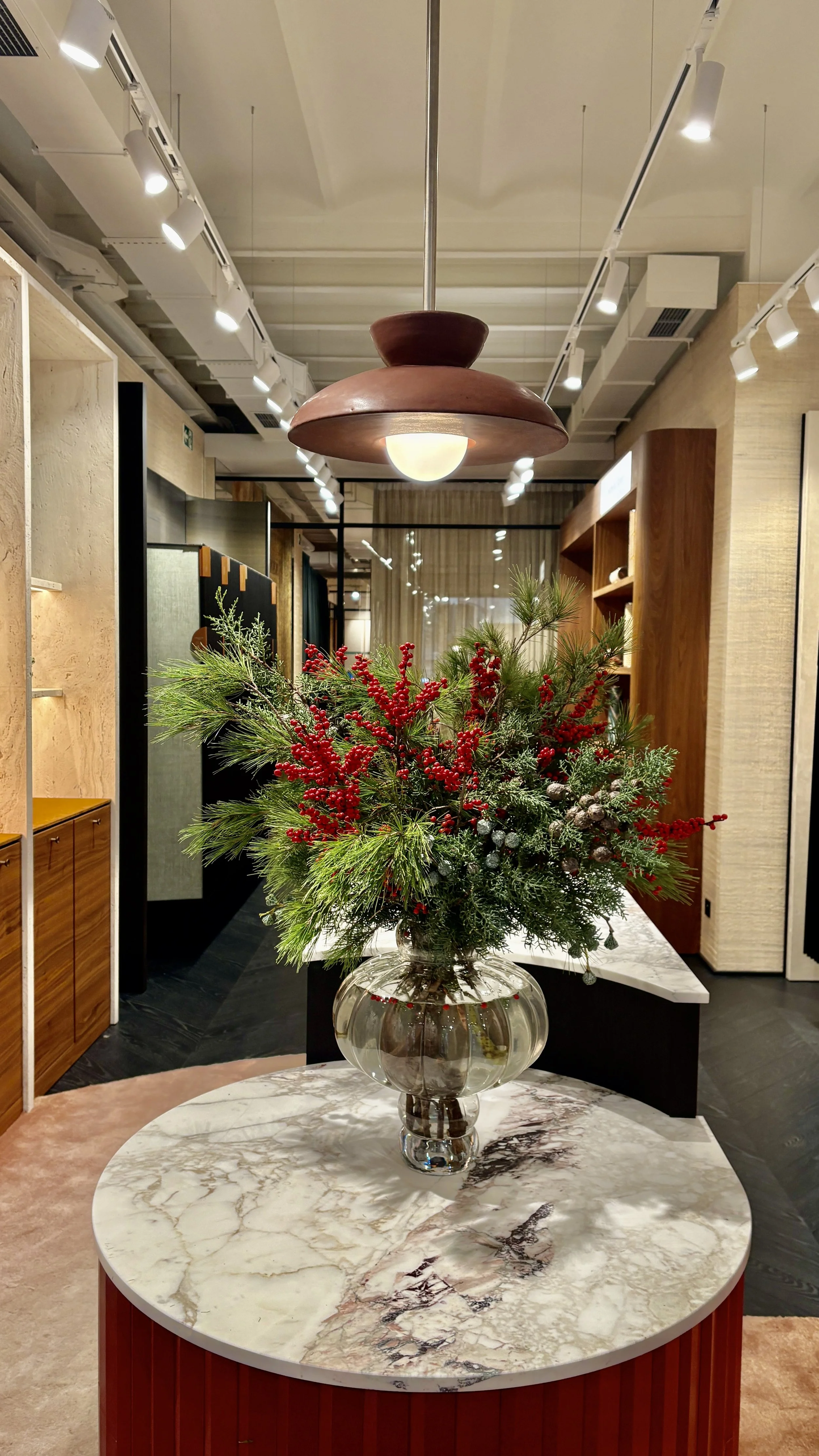 Christmas bouquet made with local flowers and branches for Arte showroom in Barcelona.