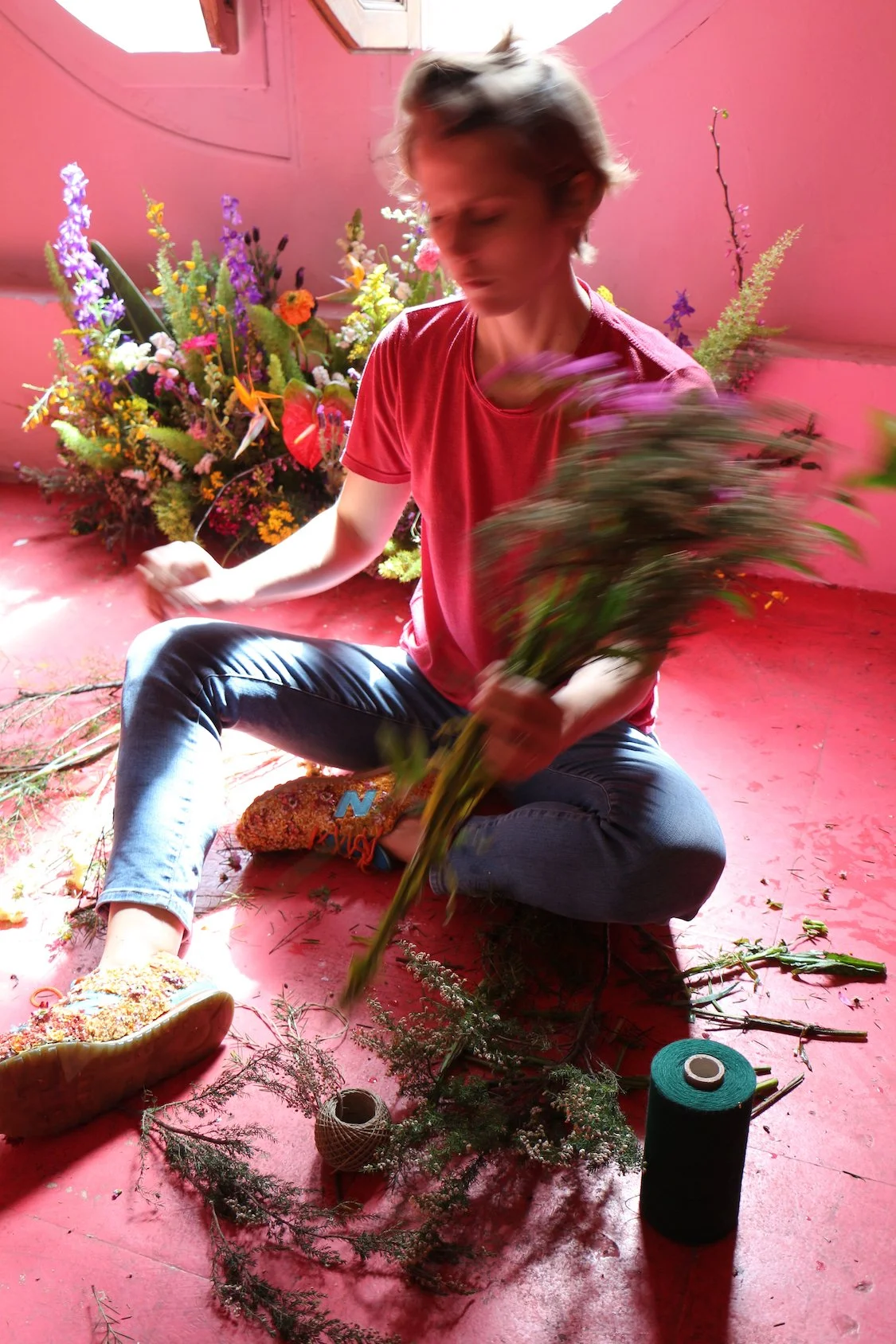 Floral artist Margaux creating colorful installation for Mosaic’s “The Floral Experience"