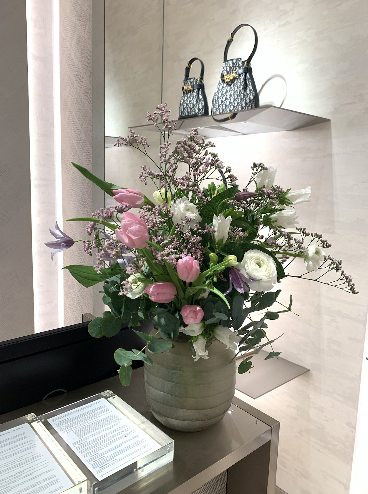 Contemporary floral arrangement made by Mosaic Flowers for the Spring 24 Collection at Christian Dior