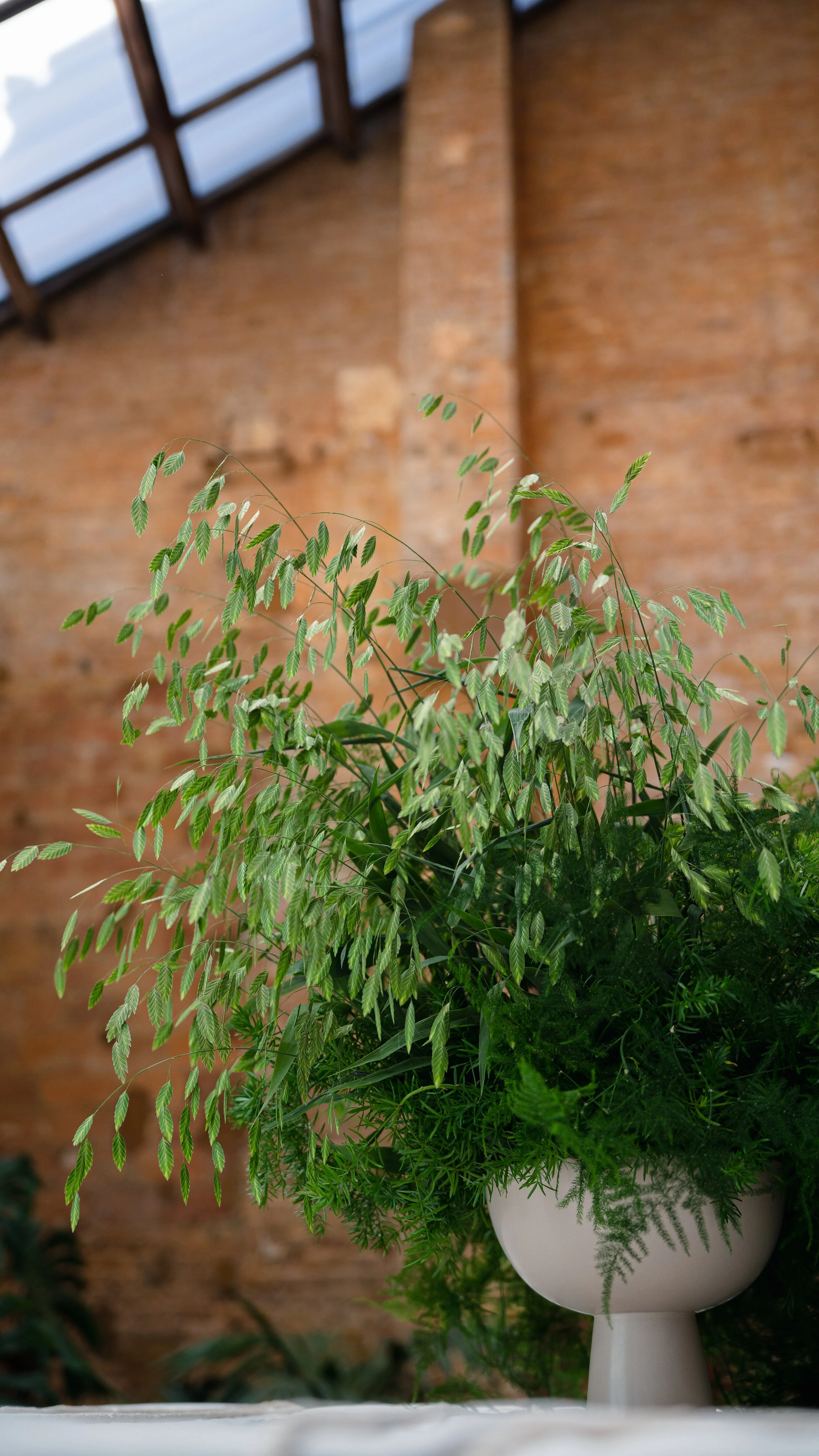 Contemporary foliage centrepiece designed for a luxury brand activation, highlighting sculptural greenery and refined natural elegance at the Pranarôm x HerbalGem event