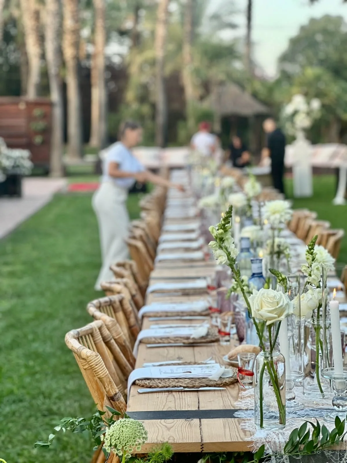Refined wedding table styling by Mosaic for Megan and Shane at Cortal Gran, featuring delicate white florals, natural textures, elegant glassware and sophisticated table details