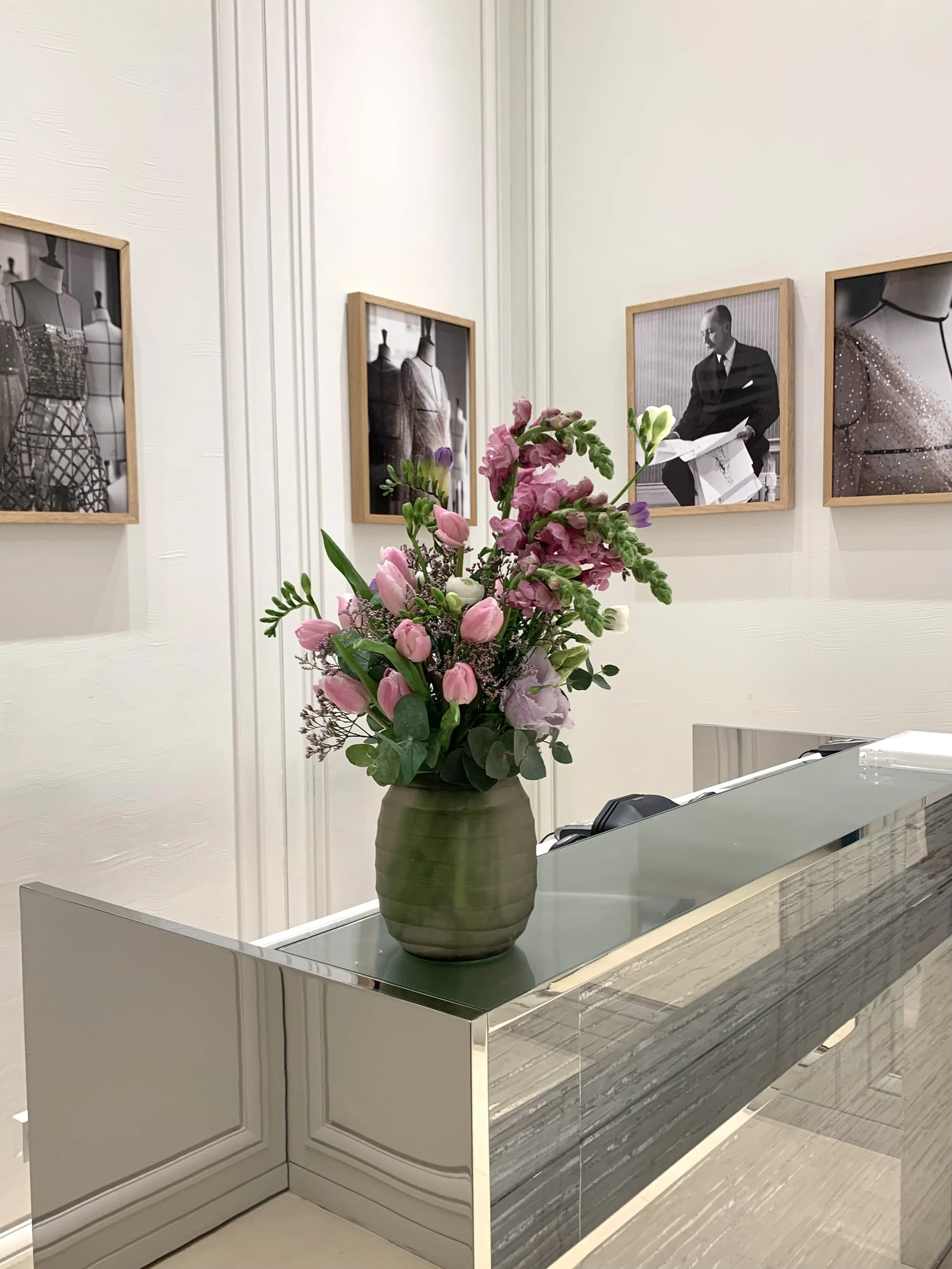 Floral art installation by Mosaic Flowers for the Dior Spring Summer 24 Collection in Barcelona