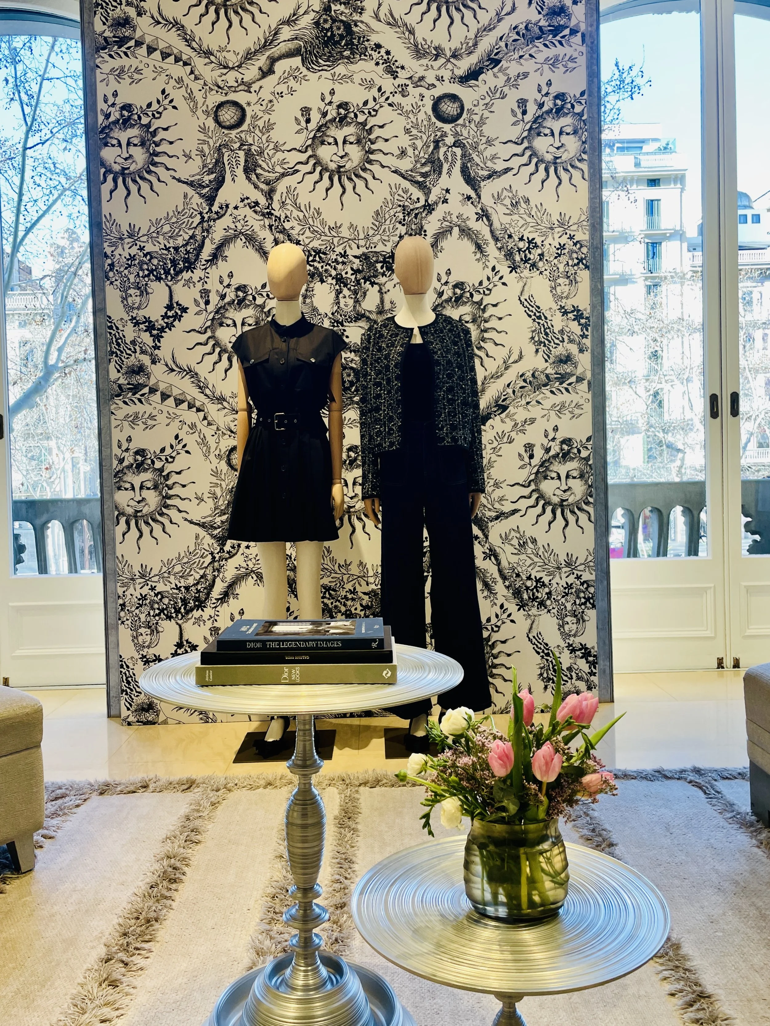 Mosaic Flowers arrangement adorning Dior’s boutique on Paseo de Gracia, Barcelona