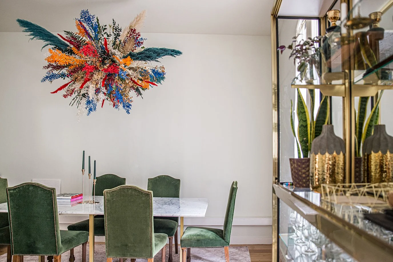 Colorful floating flower sculpture designed for a luxury private residence in Barcelona