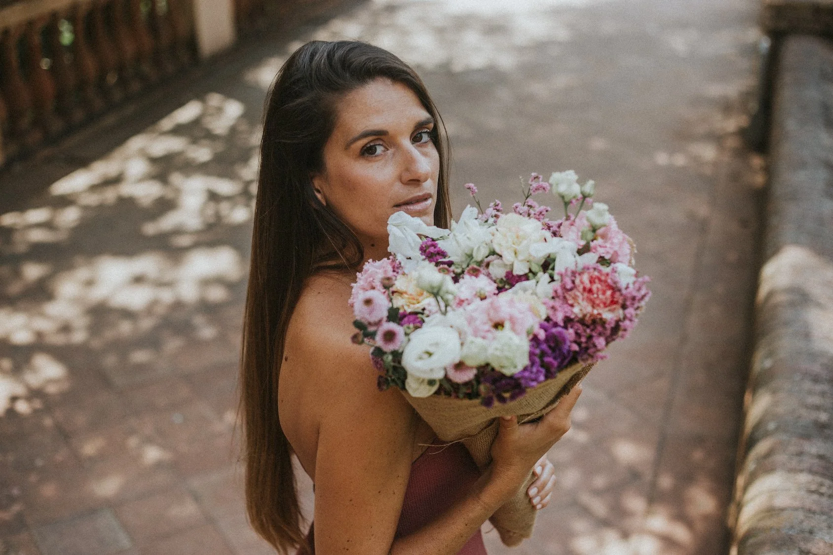 Women playing with flowers in Horta park, Mosaic Flowers editorial floral styling for international events