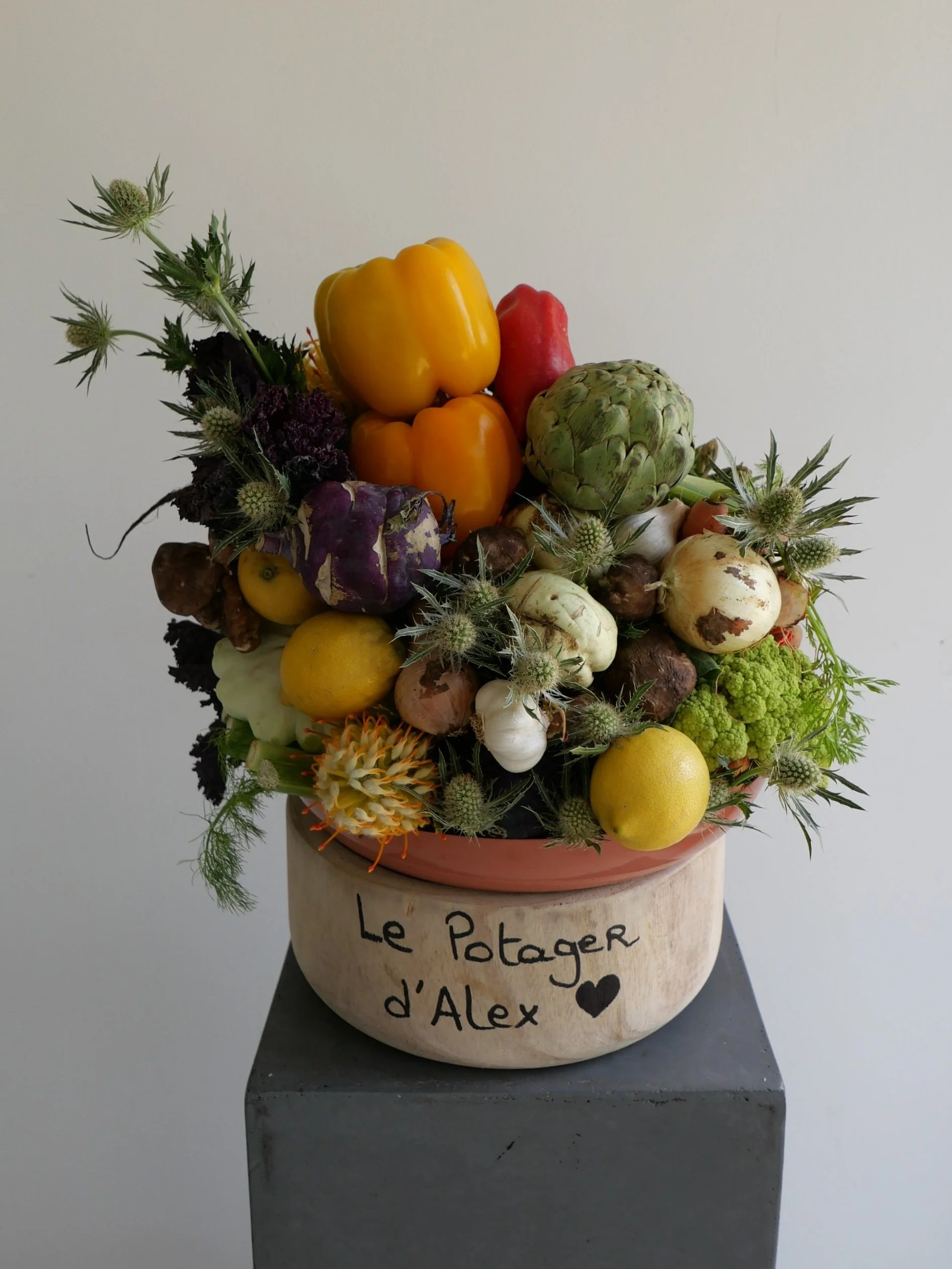 Le Potager d’Alex – artistic floral and vegetable installation by Mosaic Flowers for Blanca Miró