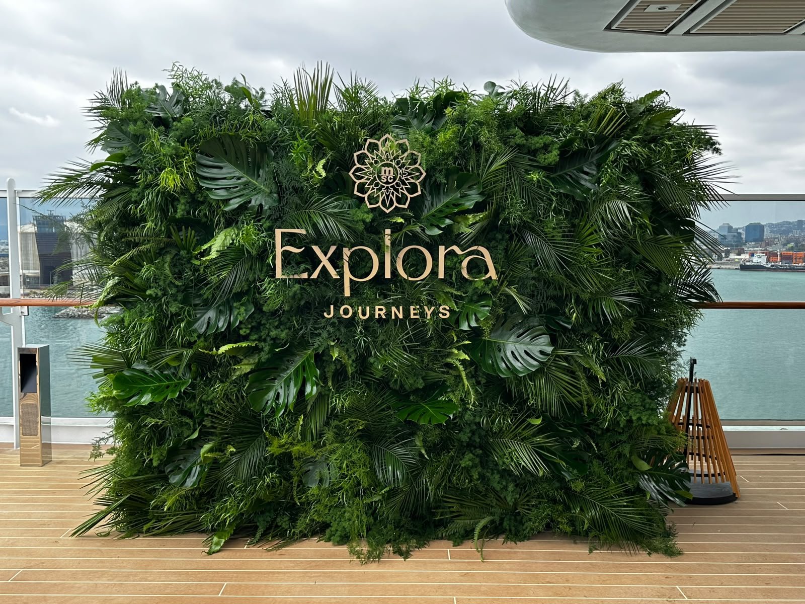 Luxury green wall made with fresh natural leaves for Explora Journeys by Mosaic