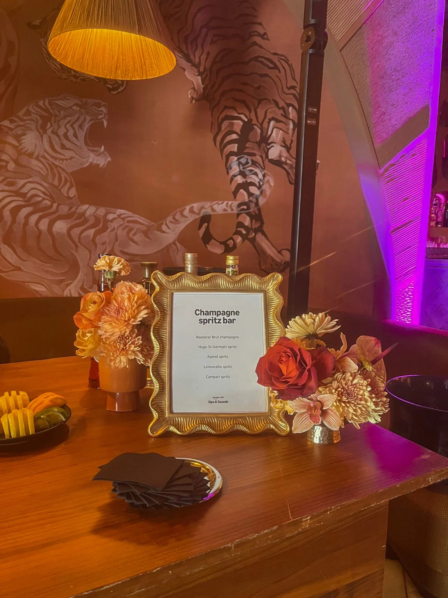 Mosaic Flowers centerpiece design for Amazon dinner at Salama restaurant during Cannes Lions Festival