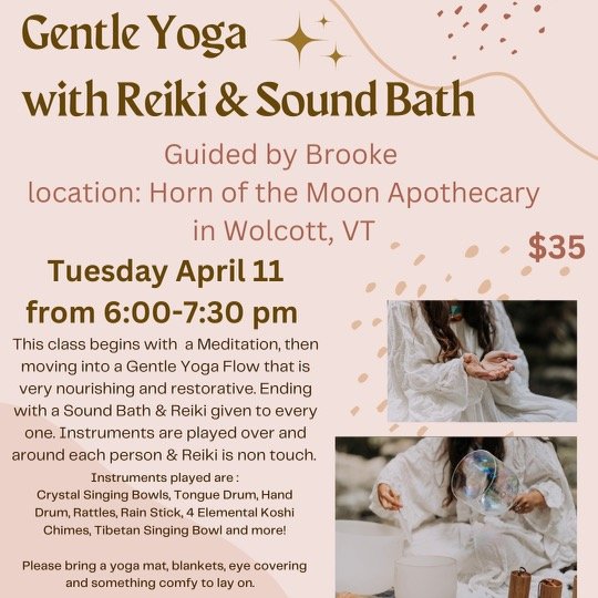 Slang Immoraliteit grootmoeder Gentle Yoga with Reiki and Sound Bath~ Brooke Berger — Horn of the Moon  Apothecary
