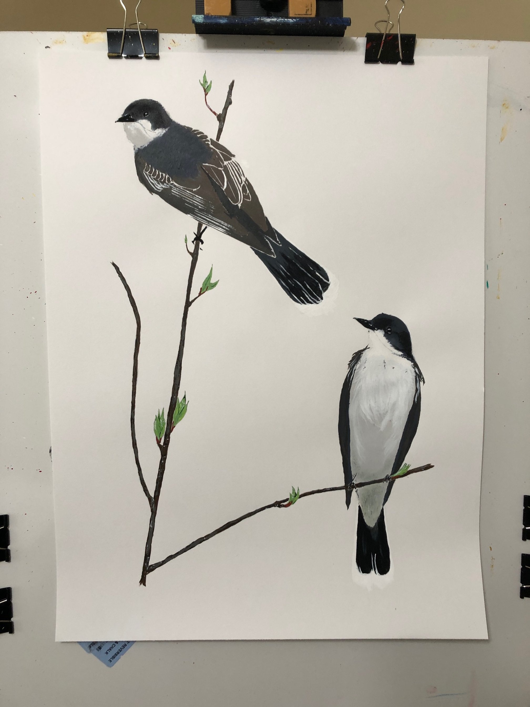 Eastern Kingbirds (Unfinished 2022) 
Acrylic on Paper
18x24
(SOLD)
