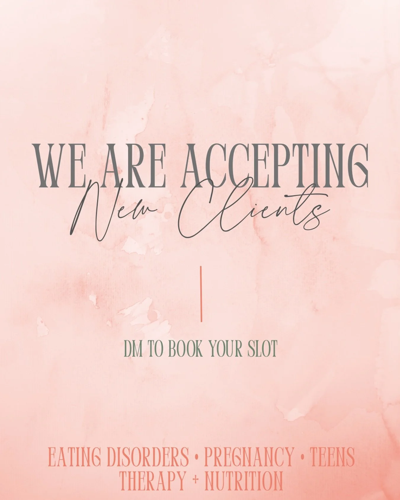 It&rsquo;s not often but it is currently: WE HAVE OPENINGS! 
Melinda: eating disorders, pregnancy, anxiety, momhood 
Kari: teens, young adults, adhd, anxiety, self harm
Adrienne: OUR NEW RD!!! All your nutrition needs: athletes, eating disorders, med