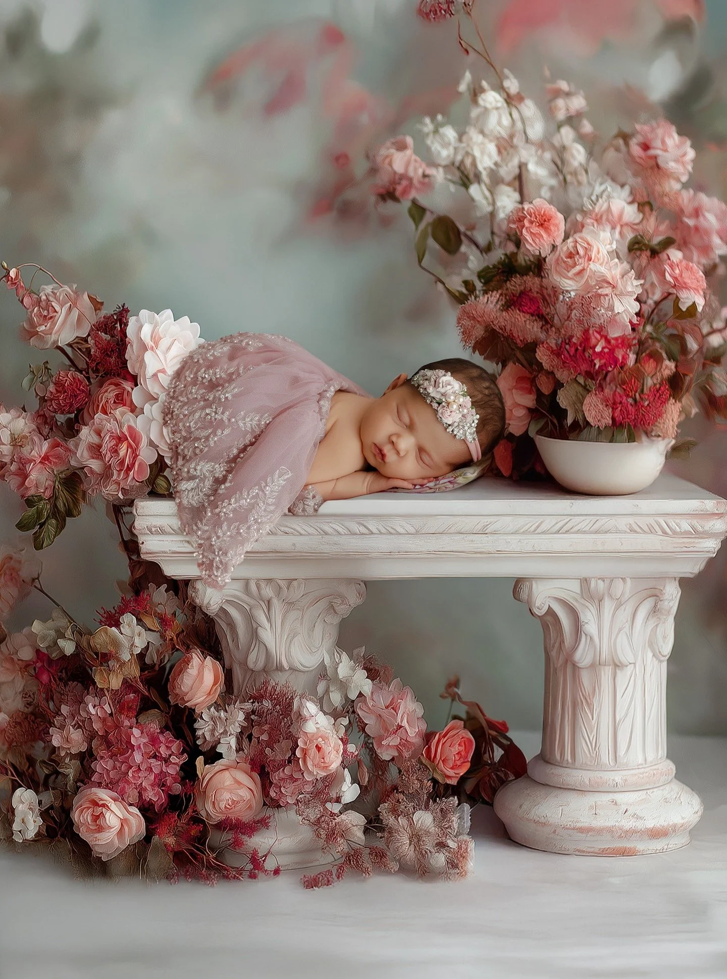 She is softness and strength all at once. 🌸
The love of a newborn girl is gentle, powerful, and impossibly deep &mdash; like florals in bloom, delicate yet full of life.
There&rsquo;s something timeless about pairing tiny toes and peaceful dreams wi