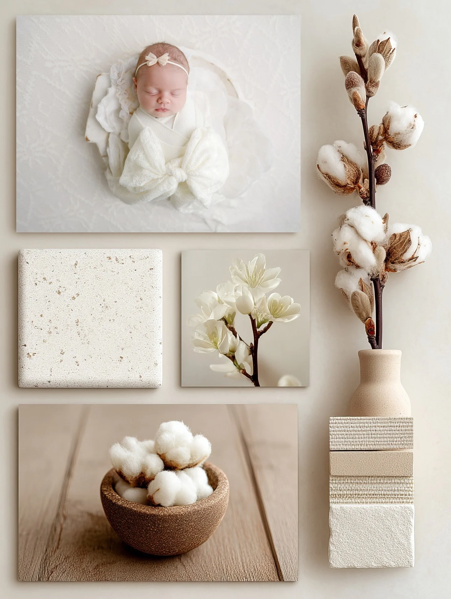 Soft light.
Gentle textures.
The quiet beauty of new beginnings.

This is why I will always love neutrals.
Creams, ivories, and warm whites allow the baby to be the story &mdash; not the props, not the trends, not the noise.

Newborn days are fleetin