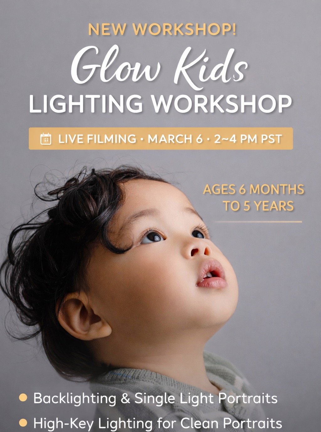 ✨ NEW CLASS ANNOUNCEMENT 
I&rsquo;m excited to announce a brand new class we will be filming LIVE inside Belly Baby School.

Glow Kids Lighting Workshop
📅 March 7
⏰ 2&ndash;4 PM PST

In this workshop I will be photographing children ages 6 months to