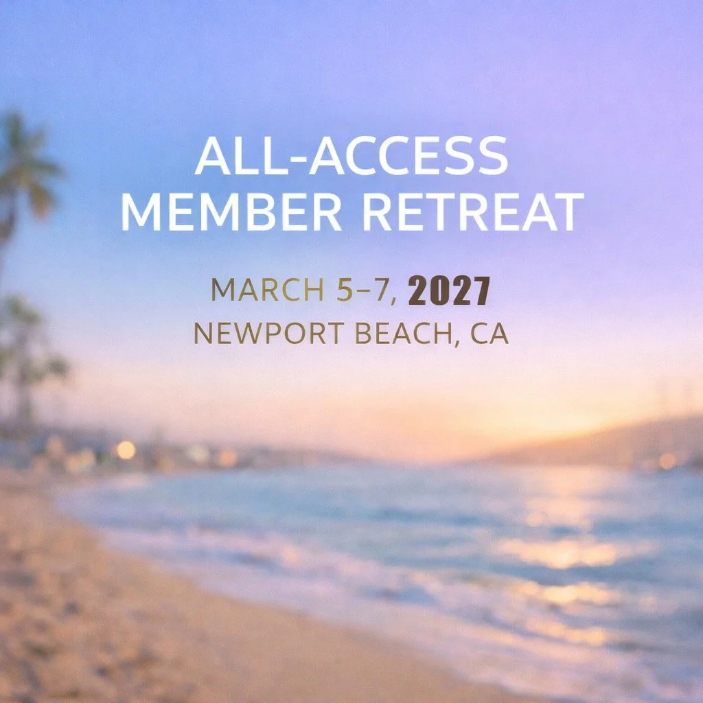 We are hosting a PRIVATE retreat exclusively for our All-Access Platinum Members in Newport Beach, California.

This is not open to the public.
Tickets will NOT be sold to non-members.

This is an intimate gathering where we will spend a few days tog