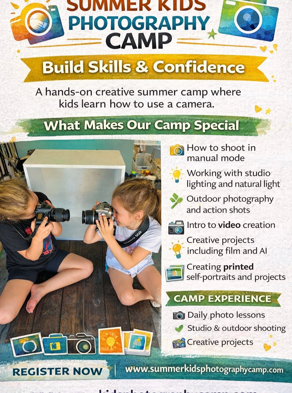 ☀️ Summer Kids Camp is Back!

One of our favorite things every year is hosting our Kids Photography Camp and watching young creatives discover how much they can do with a camera.

During camp the kids learn:
📷 How to use a camera
✨ Lighting and crea
